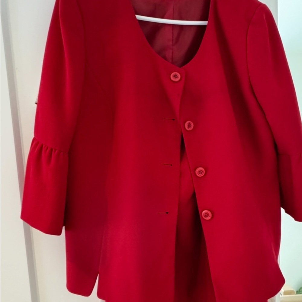Red Blazer with A-line Silhouette and Minimalist Design